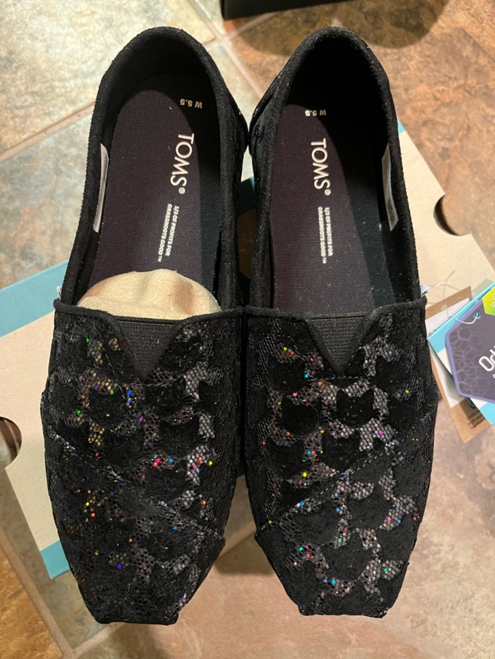 Toms Black Sequined Women’s Classic Slip-On Flats